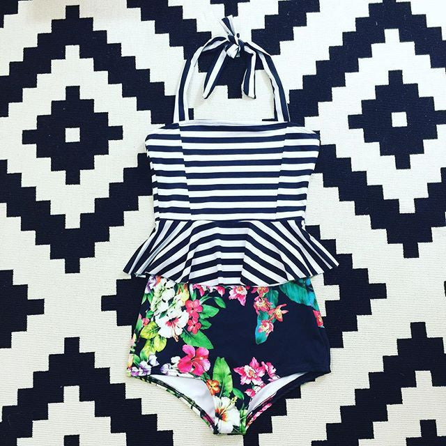 “Hawaiian Floral” Modest Peplum Swimsuit from Beverly Swimwear